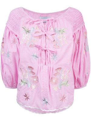Блузка в клетку гингем с цветочной вышивкой Innika Choo. Цвет: розовый