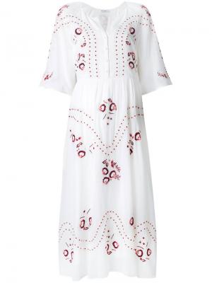 Платье миди с цветочной вышивкой Vilshenko. Цвет: белый