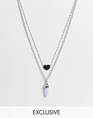 Серебристые ожерелья в стиле унисекс с сиреневым камнем и сердечком Inspired-Серебристый Reclaimed Vintage