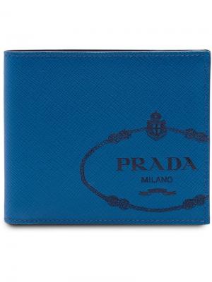 Бумажник из кожи Saffiano Prada. Цвет: синий