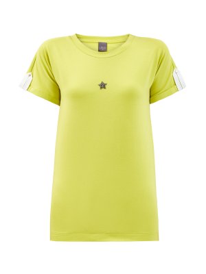 Яркая футболка из джерси с отворотами и декором Swarovski LORENA ANTONIAZZI. Цвет: желтый