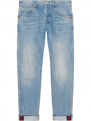 Зауженные джинсы с отделкой Web Gucci. Цвет: синий