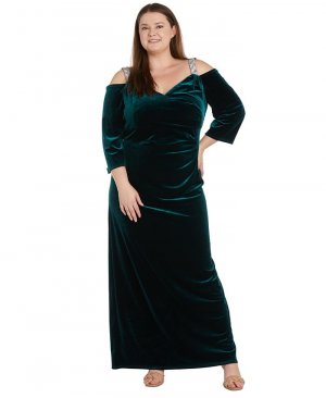 Платье больших размеров из эластичного бархата , зеленый R & M Richards