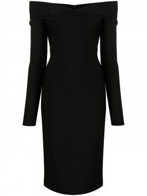 Приталенное платье миди с открытыми плечами Herve L. Leroux. Цвет: черный