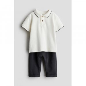 Комплект из рубашки-поло и брюк HM белый темно-серый H&M