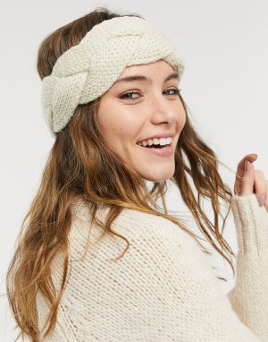 Бежевая повязка на голову с плетеным дизайном London-Белый My Accessories