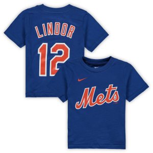 Футболка Francisco Lindor Royal New York Mets для малышей с именем и номером игрока Nike