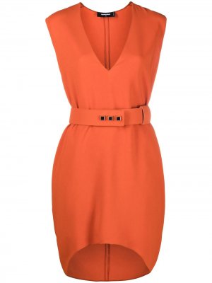 Платье с V-образным вырезом и поясом Dsquared2. Цвет: оранжевый
