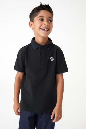 Рубашка-поло с короткими рукавами для мальчиков мотивом зебры и логотипом , черный Paul Smith