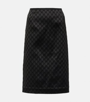 Шелковая юбка миди с узором gg , черный Gucci