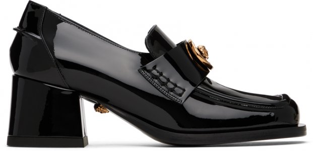 Черные лакированные лоферы на каблуке Alia Versace