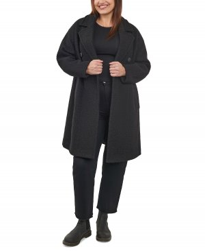 Женское двубортное пальто больших размеров из букле , черный BCBGeneration