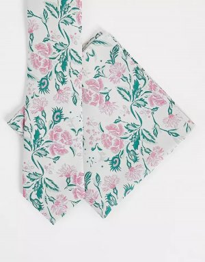 Узкий галстук и нагрудный платок с цветочным принтом ASOS DESIGN, розовый/зеленый