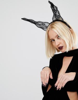 Ободок с кружевными ушками кролика Halloween Leg Avenue. Цвет: черный
