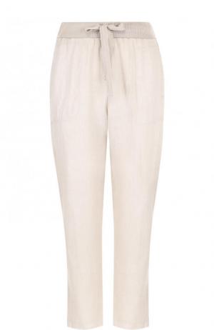 Льняные укороченные брюки с эластичным поясом Deha. Цвет: бежевый