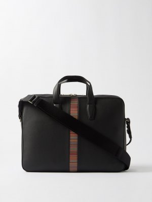 Кожаный портфель с фирменными полосками , черный Paul Smith