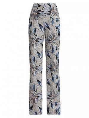 Широкие брюки с цветочным принтом и пайетками , синий Badgley Mischka