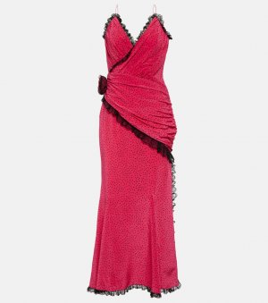 Шелковое платье макси с цветочной аппликацией , розовый Alessandra Rich