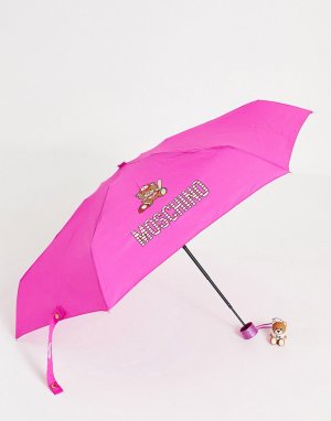 Зонт с медведем в бейсболке и подвеской -Розовый цвет Moschino