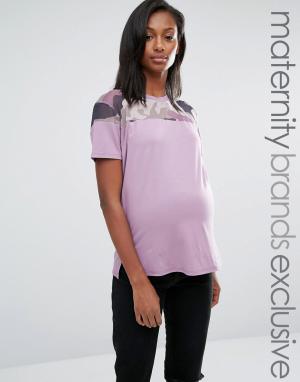 Футболка для беременных с сетчатой камуфляжной вставкой Missguided Mat Maternity. Цвет: фиолетовый