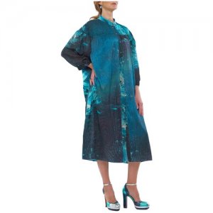 Платье-рубашка из фактурного шёлка OVERSIZE, 58-68 Iya Yots. Цвет: голубой