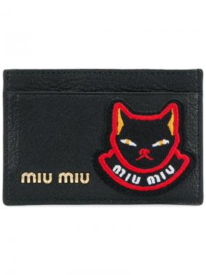 Визитница с логотипом и нашивкой-котом Miu. Цвет: чёрный