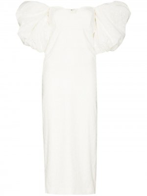 Платье миди с объемными рукавами ANOUKI. Цвет: белый