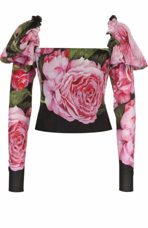 Корсет с длинными шелковыми рукавами и цветочным принтом Dolce & Gabbana. Цвет: розовый