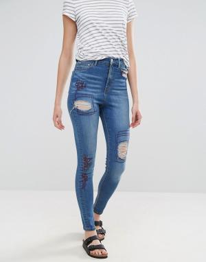 Рваные джинсы скинни с завышенной талией Anika Waven. Цвет: синий