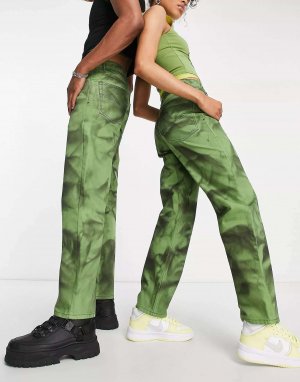 Зеленые джинсовые прямые брюки COLLUSION x000 в стиле унисекс