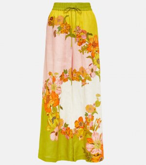 Льняные широкие брюки silas с цветочным принтом Alémais, мультиколор ALÉMAIS