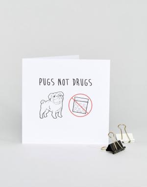 Открытка с принтом Pugs Not Drugs Naughty Little Card Shop. Цвет: мульти