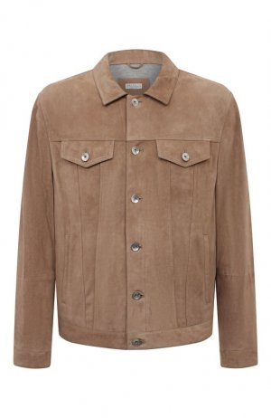 Замшевая куртка-рубашка Brunello Cucinelli. Цвет: бежевый