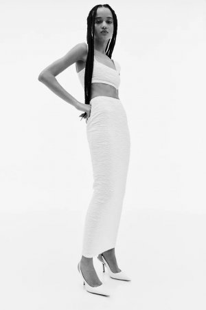 Широкая юбка макси с резинкой для волос , слоновая кость H&M