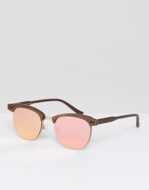 Квадратные солнцезащитные очки с розовыми стеклами New Look. Цвет: золотой