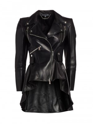 Кожаная куртка Core с баской , черный Alexander McQueen