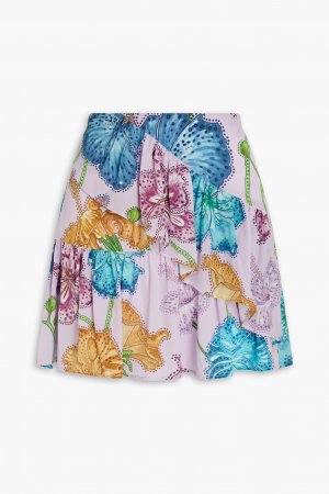 Мини-юбка Marielle из шелкового крепа со сборками и цветочным принтом , сирень Hayley Menzies