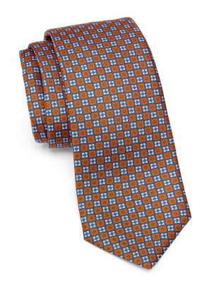 Шелковый галстук в клетку с цветочным принтом , оранжевый Kiton