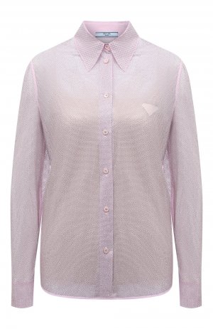 Шелковая блузка с отделкой стразами Prada. Цвет: розовый