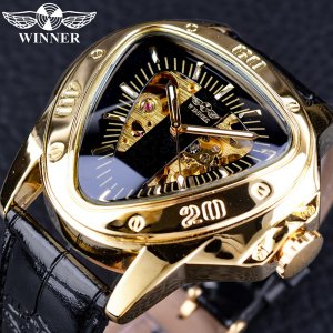 Победитель стимпанк Мода Треугольник Золотой скелет движение таинственный Для мужчин автоматические механические наручные часы лучший бренд класса люкс WINNER
