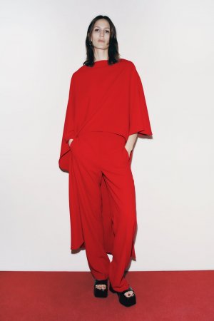 Блузка с асимметричным кейпом Zara, ярко-красный ZARA