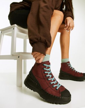 Бордовые ботинки на шнуровке и массивной резиновой подошве -Красный Camper