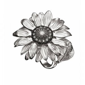 Перстень 15002, серебро, 925 проба, родирование, фианит, размер 18, черный, серебряный Альдзена. Цвет: черный/серебристый