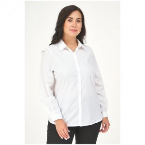Блузка-рубашка белая классическая офисная повседневная из хлопка с длинными рукавами plus size (большие размеры) OLS. Цвет: белый
