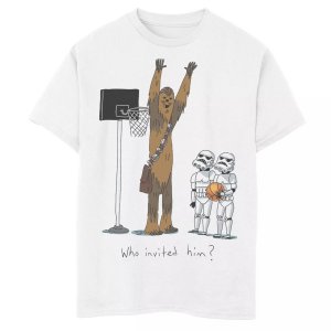 Баскетбольная футболка с рисунком «Кто пригласил его» для мальчиков 8–20 лет «Звездные войны» и «Чубакка» , белый Star Wars