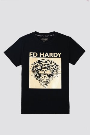 Черная футболка с логотипом и тигром , черный Ed Hardy
