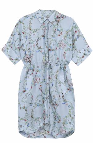 Шелковое платье-рубашка с цветочным принтом PREEN by Thornton Bregazzi. Цвет: голубой