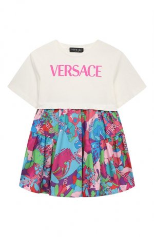 Хлопковое платье Versace. Цвет: разноцветный