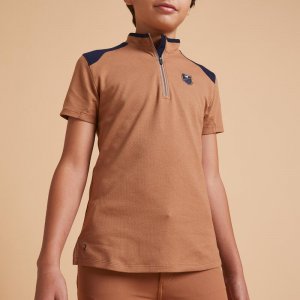 Рубашка-поло для верховой езды детская с коротким рукавом на молнии - 500 карамель FOUGANZA, цвет braun Fouganza