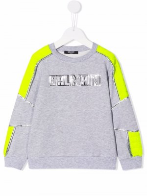 Panelled logo sweatshirt Balmain Kids. Цвет: серый
